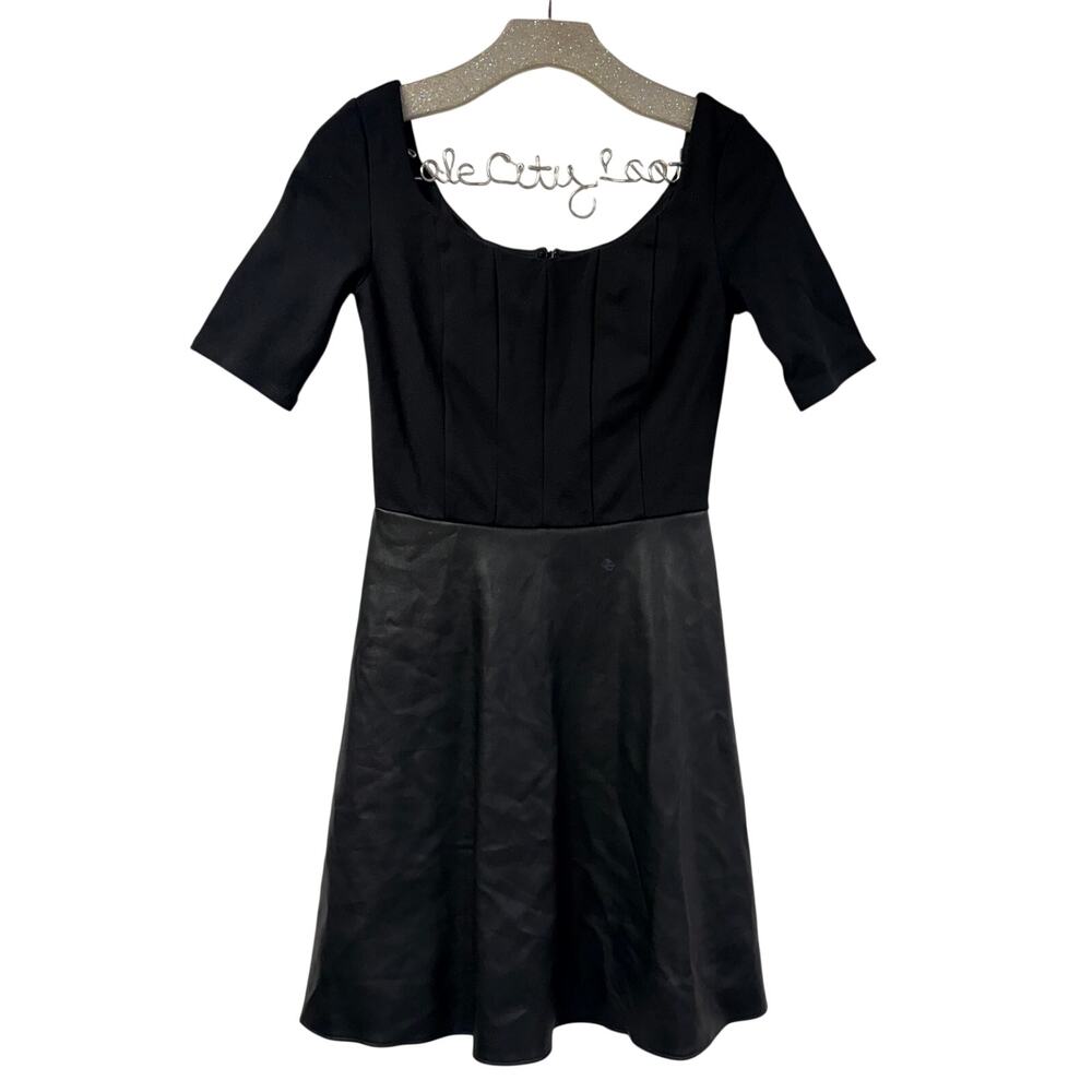 Bailey/44 Parlour Point Little Black Dress XS Anthropologie Faux Leather A Line